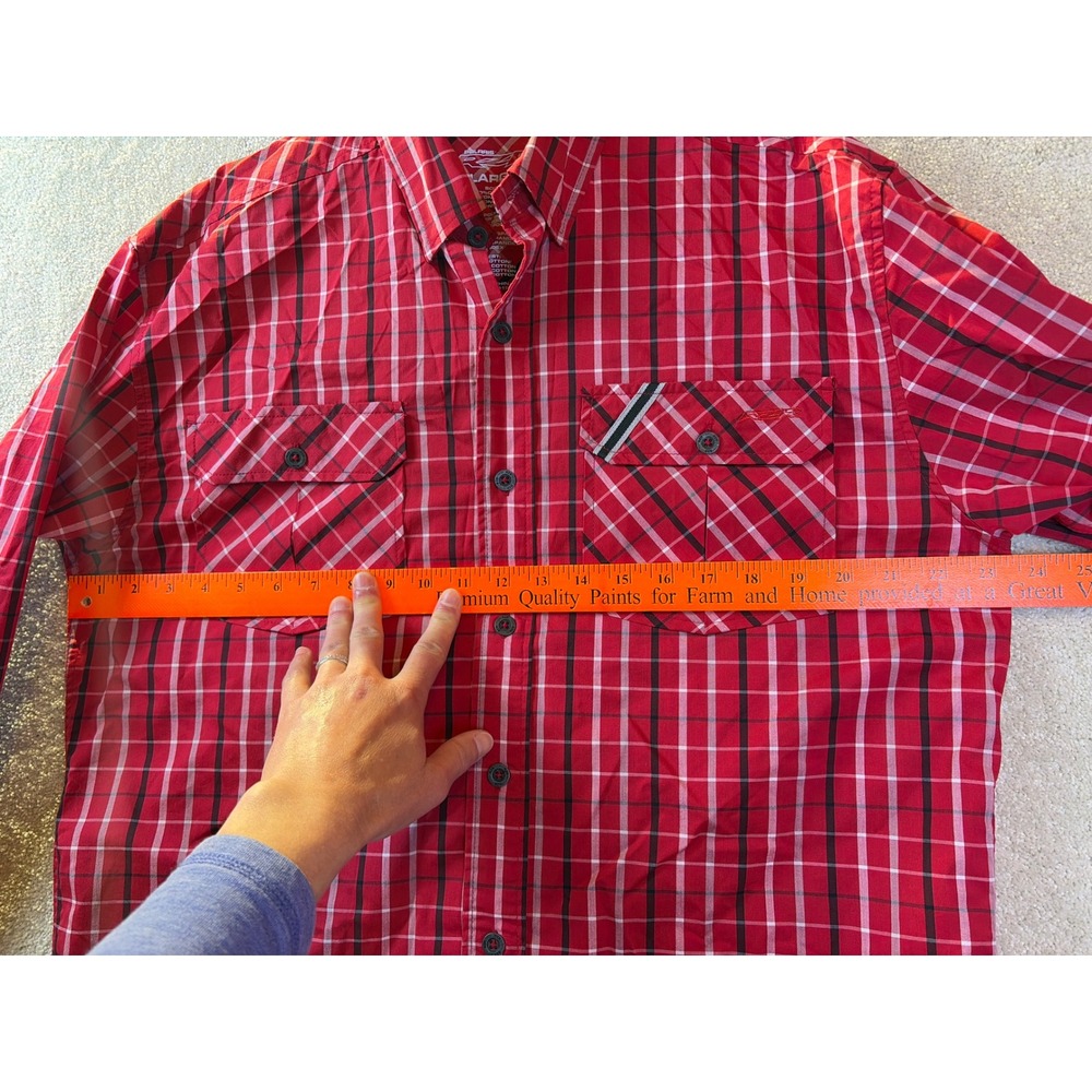 Polaris RZR Button Shirt Men Large Red Plaid Ensenada Peninsula Run Long‎ Slv - Picture 8 of 9